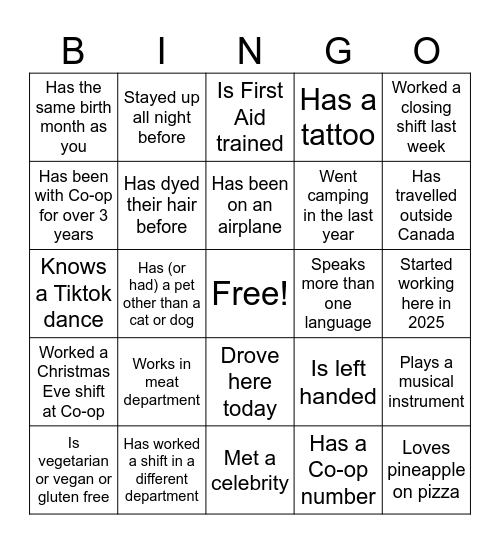 Human Bingo Card