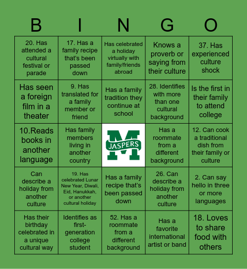 Bingo Beyond Borders! Bingo Card
