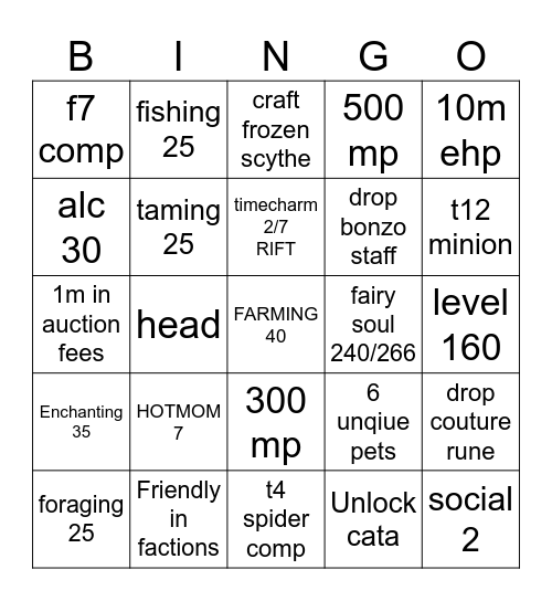 MAX 2 WEEK Bingo Card