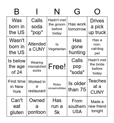 Bepen + Sam Wedding Bingo! Bingo Card