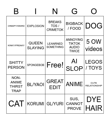 TIKTOK Bingo Card