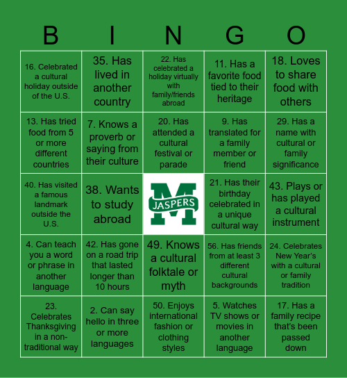 Bingo Beyond Borders! Bingo Card