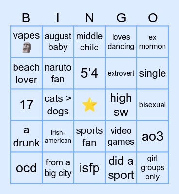 Sasha🦋 Bingo Card