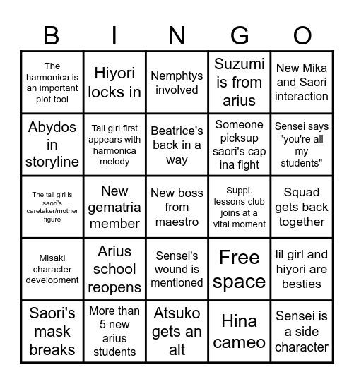 Arius (V6) Bingo Card