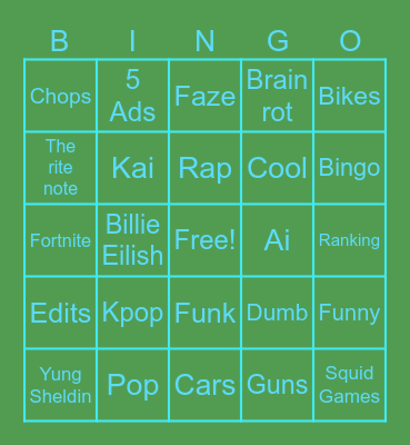 Shorts Bingo Card
