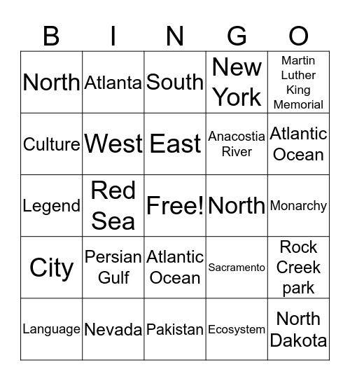 GeoChallenge Bingo Card