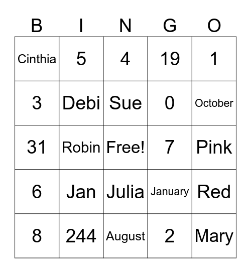 Birthday Girl Bingo Card