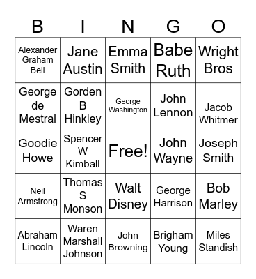 Relatives Bingo Card
