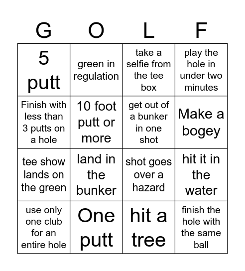 Golf Bingo Card