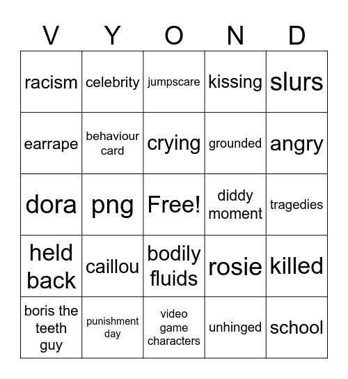 GoAnimate Bingo Card