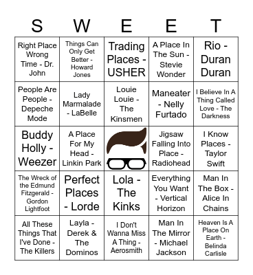 Sweet Avenue Music Bingo 8/26 Bingo Card