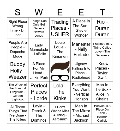Sweet Avenue Music Bingo 8/26 Bingo Card
