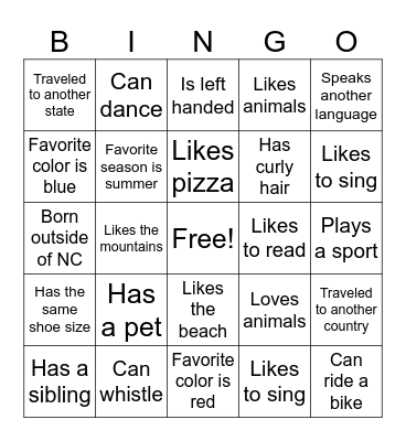 Get To Know You Bingo Card