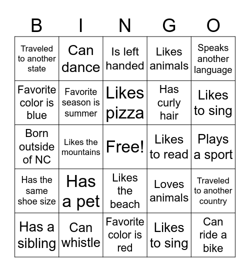 Get To Know You Bingo Card