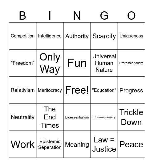 Systemic Myths Bingo Card