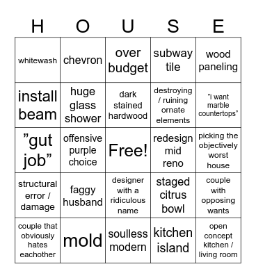 HOUSE HUNTERS Bingo Card