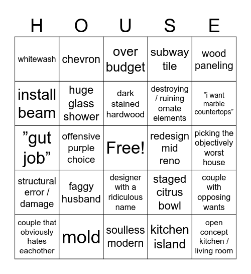 HOUSE HUNTERS Bingo Card