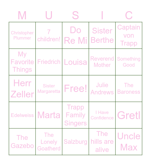 Sound of Music Bingo Card