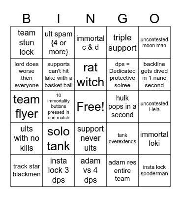 Marvel bingo Card