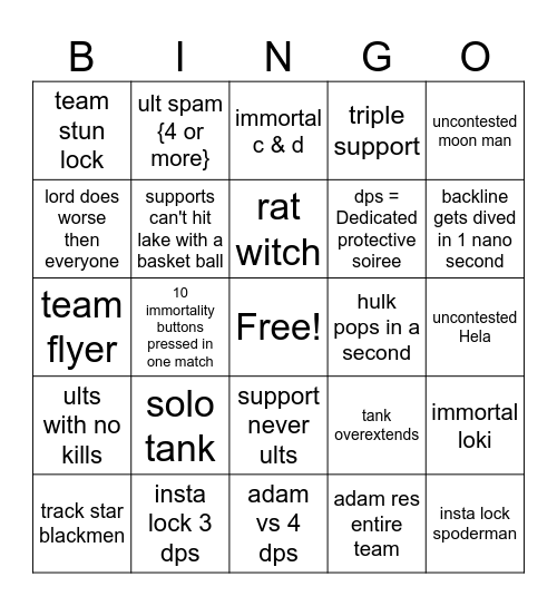 Marvel bingo Card