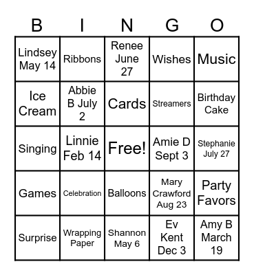 Bunco Birthday Bash Bingo Card