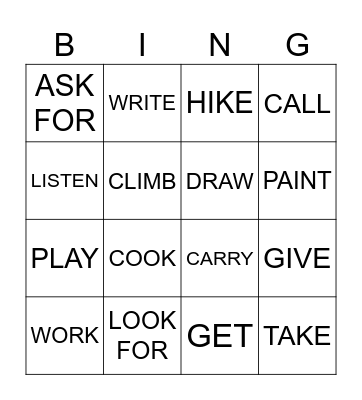 VERBS Bingo Card