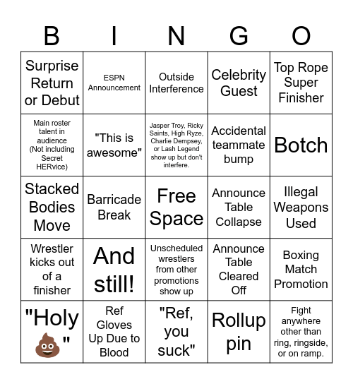 NXT Heatwave Bingo Card