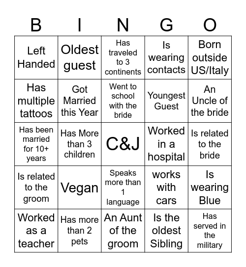 Find the Guest Bingo Card