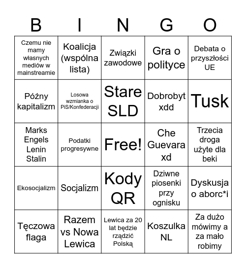 Bingo obozu letniego młodej lewicy (AI) Bingo Card