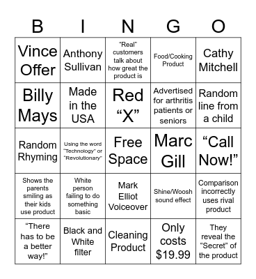 "As Seen on TV" Bingo Card