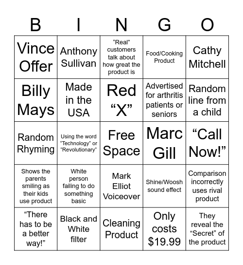 "As Seen on TV" Bingo Card