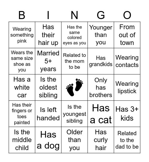 Find The Guest Bingo Card