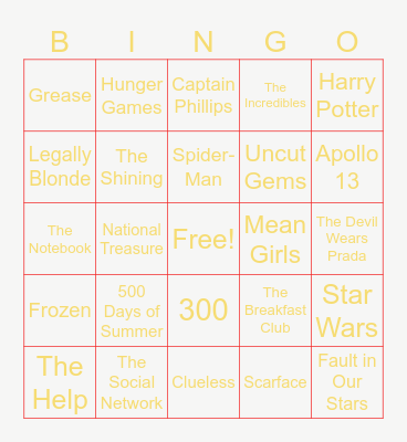 Famous Movie Bingo Card