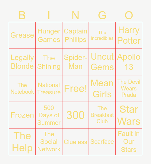 Famous Movie Bingo Card