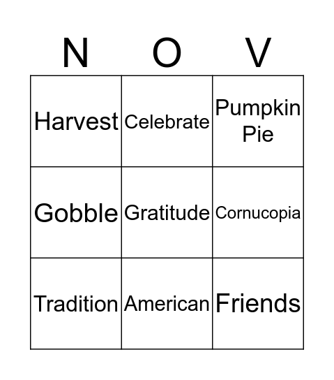 Thanksgiving Bingo Card