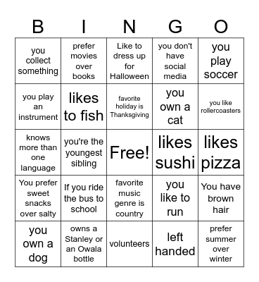 Get to Know You Bingo Card