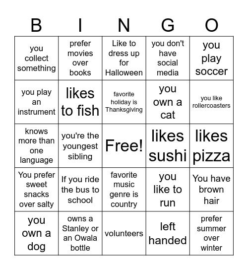 Get to Know You Bingo Card