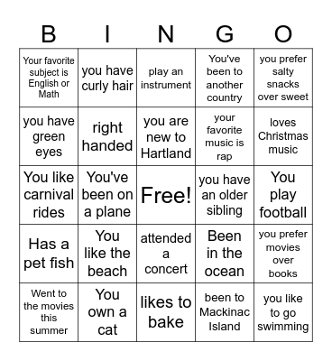 Get to Know You Bingo Card