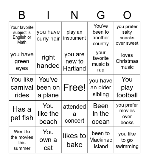 Get to Know You Bingo Card
