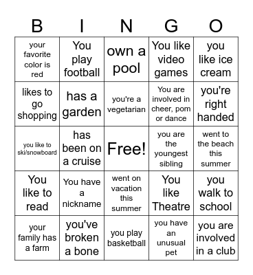Get to Know You Bingo Card