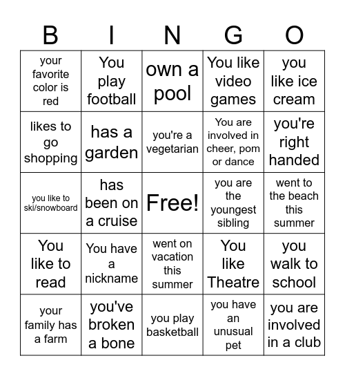 Get to Know You Bingo Card