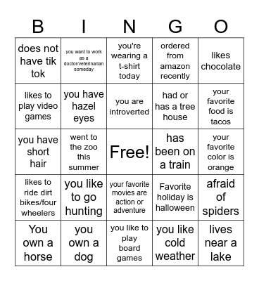 Get to Know You Bingo Card