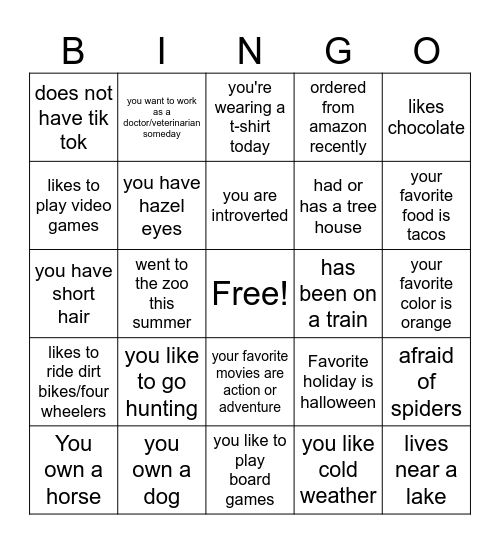 Get to Know You Bingo Card