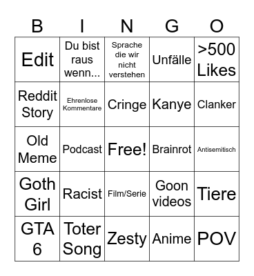 Instagram Reels Bingo Card