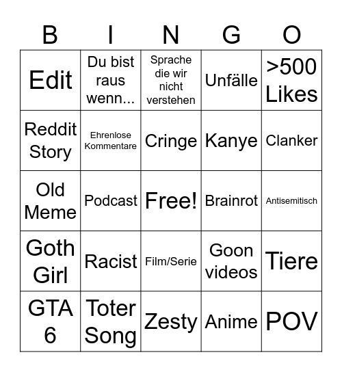 Instagram Reels Bingo Card