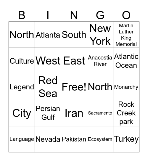 GeoChallenge Bingo Card