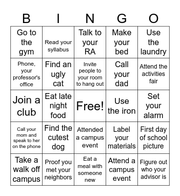 College September LK Bingo Card
