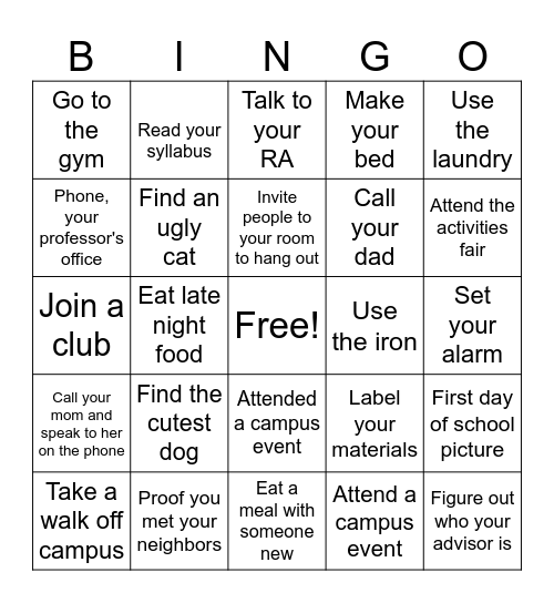 College September LK Bingo Card
