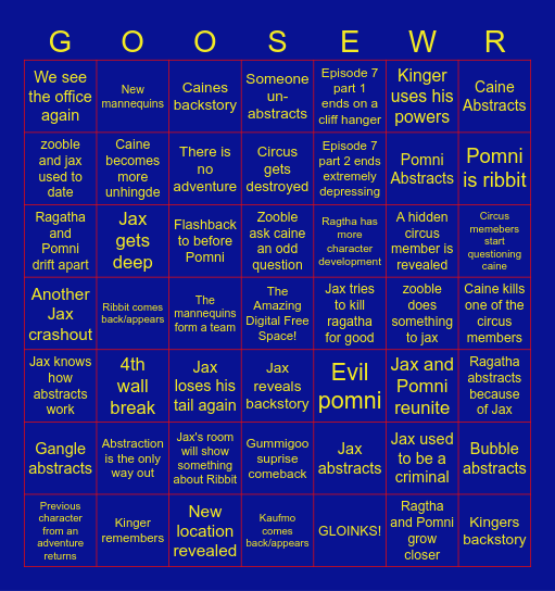 TADC Episode 7 Bingo Card