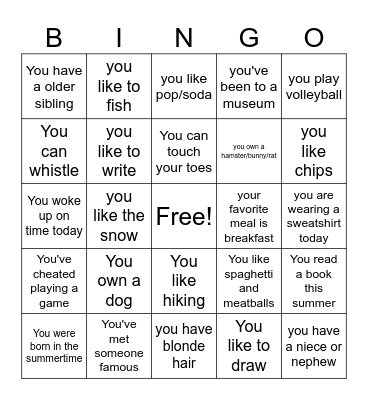 Get to Know You Bingo Card